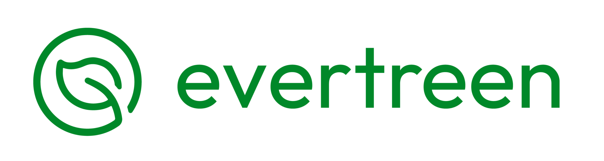 logo for evergreen, a green leaf and then green text